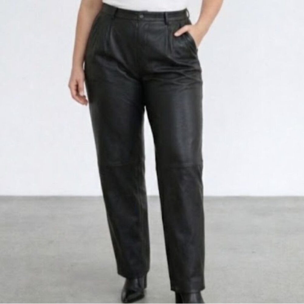 VTG Saxony Black Leather Pants 36 Pleated High Rise Buttery Soft
